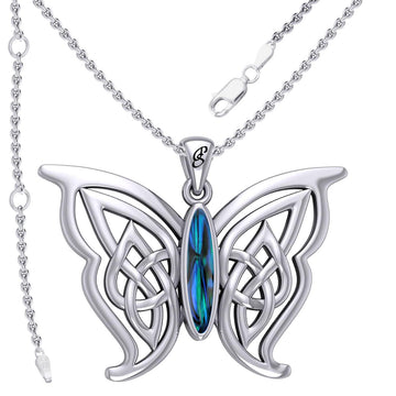 Soar Sterling Silver Joyful Celtic Butterfly with Inlaid Stone Silver Pendant - TPD6202 by Peter Stone - Jewelry